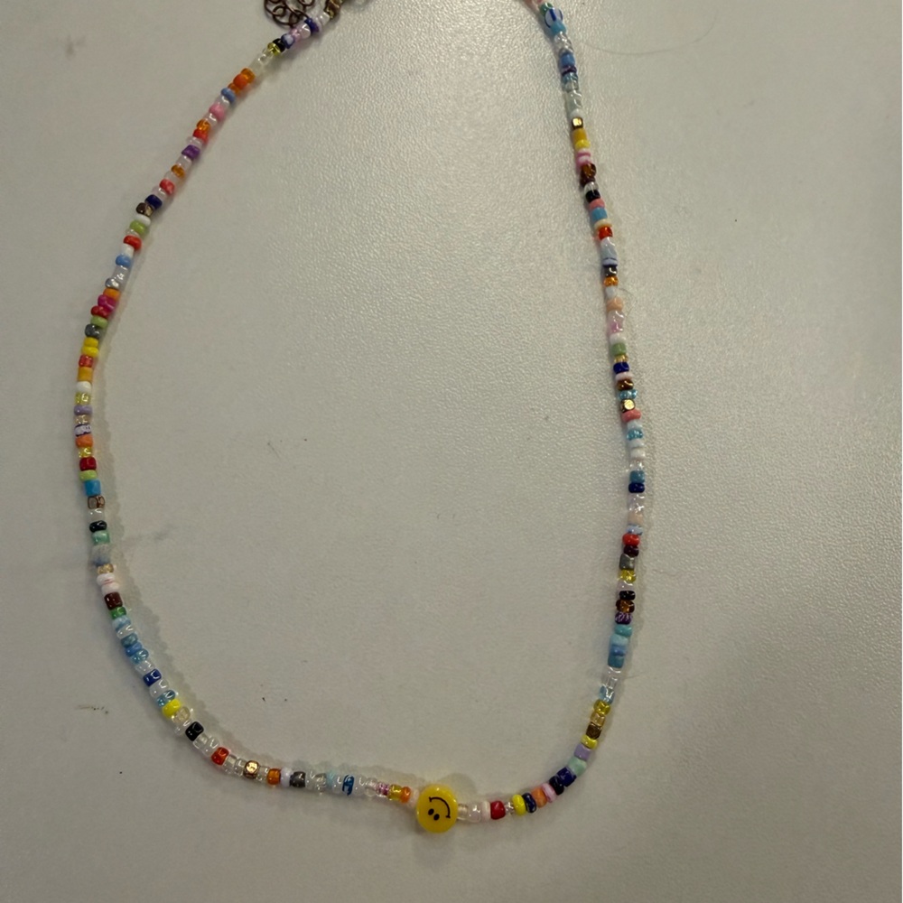Multicolor Beaded Necklace with Smile Charm